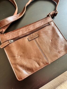 Vintage Genicci Genuine Brown Leather Crossbody Bag